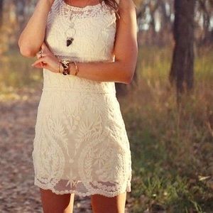 Express Off-White Lace Overlay Dress